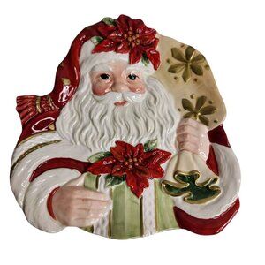 Fitz and Floyd Santa Cookie Plate Christmas Poinsettia Canape 59-353 w/Box